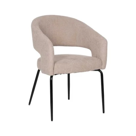 Silla tapizada beige en tejido poliéster con patas de hierro 57x56x81cm - Ixia - 612598IX - foto-blanco