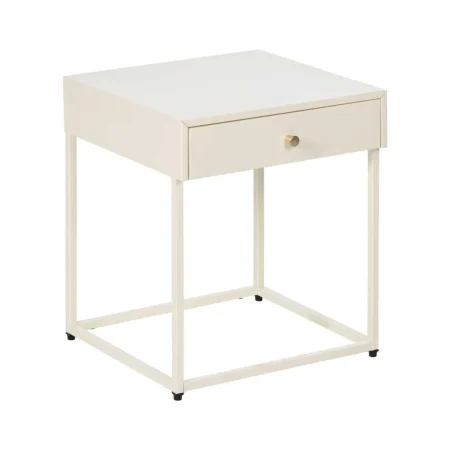 Mesita crema de acero con cajón y tirador dorado acabado brillo 43x41x50cm - Ixia - 612601IX - foto-blanco