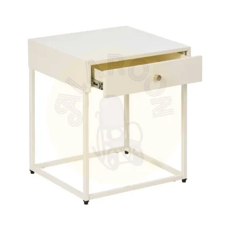 Mesita crema de acero con cajón y tirador dorado acabado brillo 43x41x50cm - Ixia - 612601IX - foto-secundaria-1