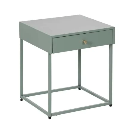 Mesita verde de acero con cajón y tirador dorado acabado mate 43x41x50cm - Ixia - 612602IX - foto-blanco