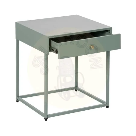 Mesita verde de acero con cajón y tirador dorado acabado mate 43x41x50cm - Ixia - 612602IX - foto-secundaria-1