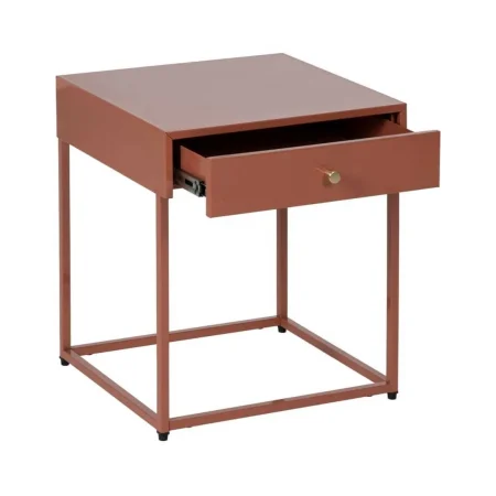 Mesita auxiliar de acero terracota con cajón y tirador dorado 43x41x50cm - Ixia - 612603IX - foto-blanco