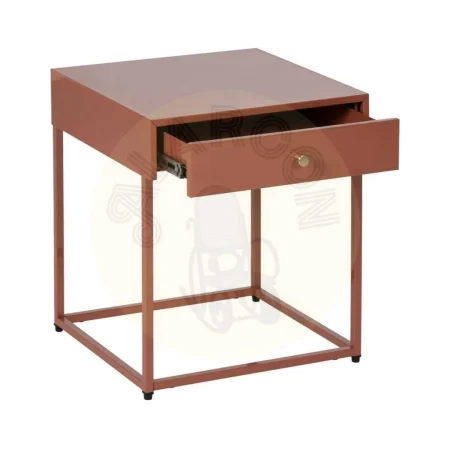 Mesita auxiliar de acero terracota con cajón y tirador dorado 43x41x50cm - Ixia - 612603IX - foto-secundaria-1
