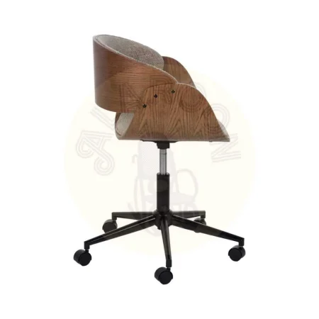 Silla con ruedas giratoria 360º tapizada en tejido beige y marrón respaldo madera nogal patas negras regulable en altura 45-57cm 59x64x88cm - Ixia - 612638IX - foto-secundaria-1
