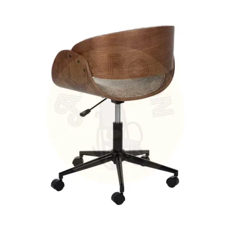 Silla con ruedas giratoria 360º tapizada en tejido beige y marrón respaldo madera nogal patas negras regulable en altura 45-57cm 59x64x88cm - Ixia - 612638IX - foto-secundaria-2