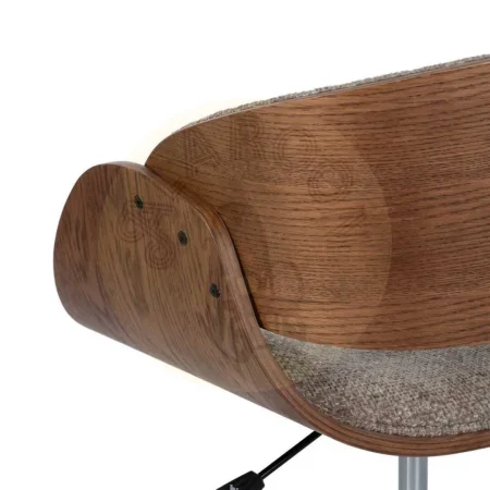 Silla con ruedas giratoria 360º tapizada en tejido beige y marrón respaldo madera nogal patas negras regulable en altura 45-57cm 59x64x88cm - Ixia - 612638IX - foto-secundaria-8