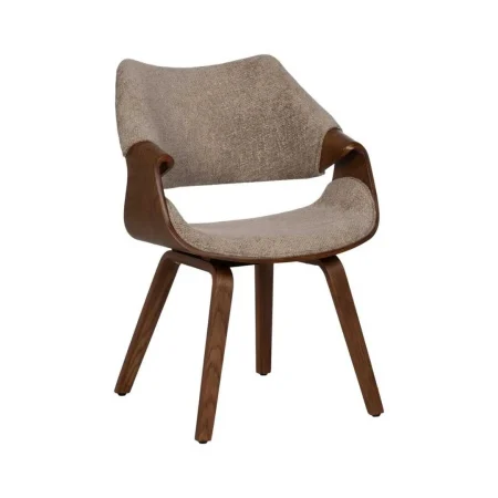 Silla tapizada 100% poliéster beige y marrón con respaldo en madera de haya 61x56x82cm - Ixia - 612642IX - foto-blanco
