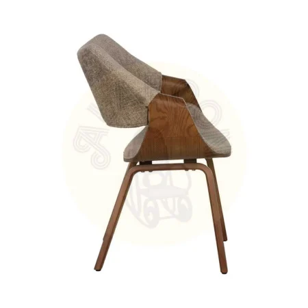 Silla tapizada 100% poliéster beige y marrón con respaldo en madera de haya 61x56x82cm - Ixia - 612642IX - foto-secundaria-1
