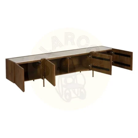 Mueble TV blanco natural en mármol y madera de acacia 200x35x46cm - Ixia - 612703IX - foto-secundaria-1