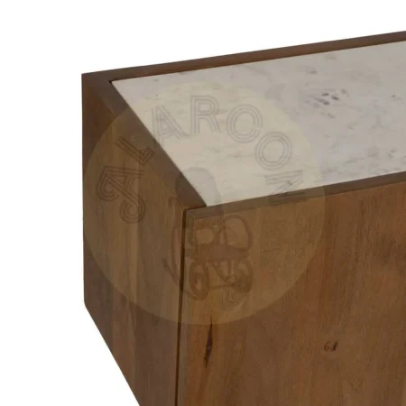 Mueble TV blanco natural en mármol y madera de acacia 200x35x46cm - Ixia - 612703IX - foto-secundaria-2
