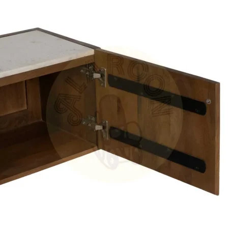 Mueble TV blanco natural en mármol y madera de acacia 200x35x46cm - Ixia - 612703IX - foto-secundaria-5