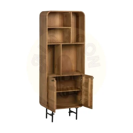 Mueble auxiliar natural en madera de mango y hierro con puertas y estante interior 60x30x160cm - Ixia - 612708IX - foto-secundaria-1