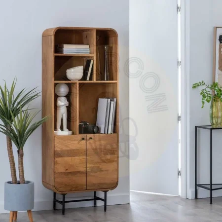 Mueble auxiliar natural en madera de mango y hierro con puertas y estante interior 60x30x160cm - Ixia - 612708IX - foto-secundaria-10