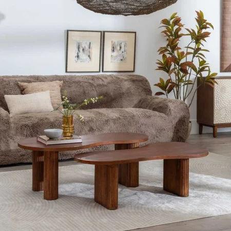 Set de 2 mesas de centro de madera de mango para salón 110x60x40cm - Ixia - 612716IX - foto-blanco