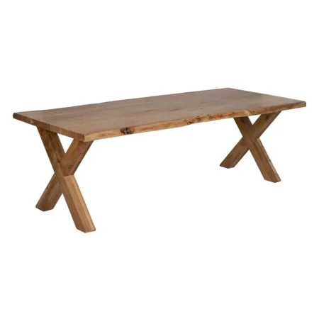 Mesa de comedor de madera de acacia natural tablero 5cm patas ajustables 3 posiciones 240x100x76cm - Ixia - 612795IX - foto-blanco