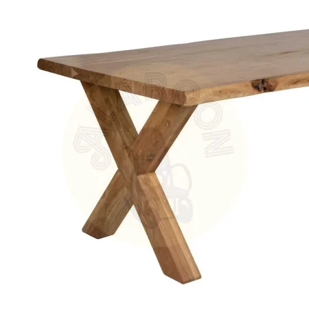 Mesa de comedor de madera de acacia natural tablero 5cm patas ajustables 3 posiciones 240x100x76cm - Ixia - 612795IX - foto-secundaria-1