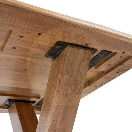 Mesa de comedor de madera de acacia natural tablero 5cm patas ajustables 3 posiciones 240x100x76cm - Ixia - 612795IX - foto-secundaria-6