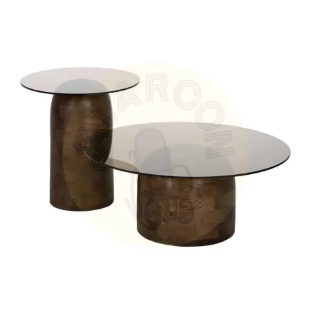 Mesa de centro miel en madera de mango con tablero de cristal 50x50x56cm - Ixia - 612839IX - foto-secundaria-1