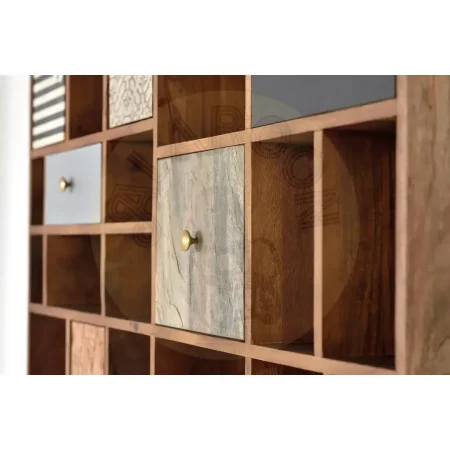 Librería Mumbai en madera de mango nogal claro 11 puertas 7 cajones detalles en bronce y acabados diversos 115x30x200cm - Giner y Colomer - 6128GYC - foto-secundaria-3