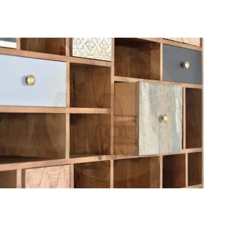 Librería Mumbai en madera de mango nogal claro 11 puertas 7 cajones detalles en bronce y acabados diversos 115x30x200cm - Giner y Colomer - 6128GYC - foto-secundaria-4