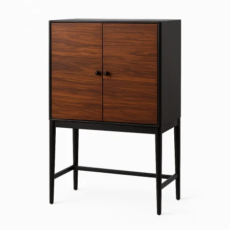 Armario en madera de mango y sheesham marrón y negro para salón 90x40x150cm - Ixia - 612967IX - foto-blanco
