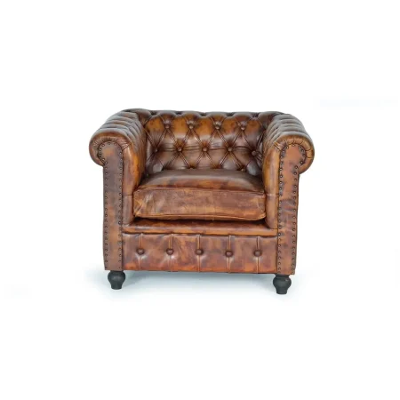 Sillón Chester Lurim piel marrón capitoné madera asiento acolchado 96x82x70cm - Giner y Colomer - 6130GYC - foto-blanco