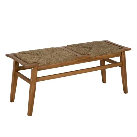 Banco de madera de teka con asiento de mendong color natural 110x40x46cm - Ixia - 613263IX - foto-blanco
