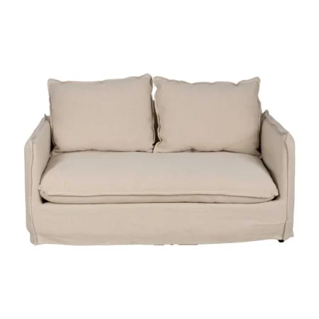 Sofá 2 plazas crema en tejido lino y algodón desenfundable estructura madera de pino relleno foam y pluma patas negras 160x95x85cm - Ixia - 613264IX - foto-blanco