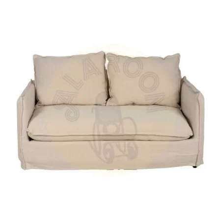 Sofá 2 plazas crema en tejido lino y algodón desenfundable estructura madera de pino relleno foam y pluma patas negras 160x95x85cm - Ixia - 613264IX - foto-secundaria-1