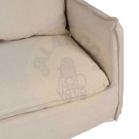 Sofá 2 plazas crema en tejido lino y algodón desenfundable estructura madera de pino relleno foam y pluma patas negras 160x95x85cm - Ixia - 613264IX - foto-secundaria-6