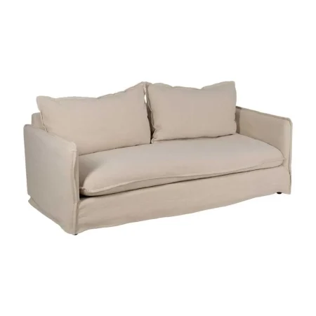 Sofá 3 plazas crema desenfundable en tejido lino y algodón estructura madera de pino patas negras 200x95x85cm - Ixia - 613265IX - foto-blanco