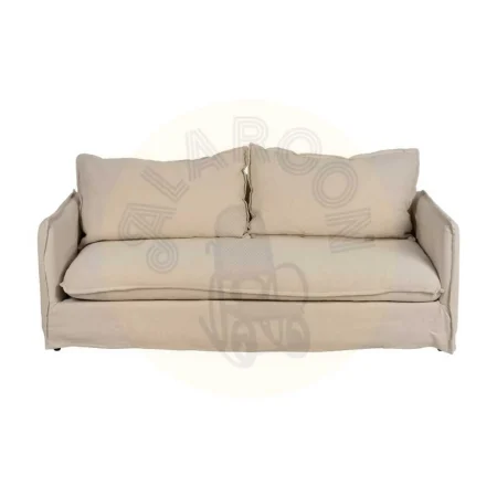Sofá 3 plazas crema desenfundable en tejido lino y algodón estructura madera de pino patas negras 200x95x85cm - Ixia - 613265IX - foto-secundaria-1