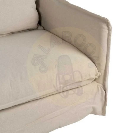 Sofá 3 plazas crema desenfundable en tejido lino y algodón estructura madera de pino patas negras 200x95x85cm - Ixia - 613265IX - foto-secundaria-6