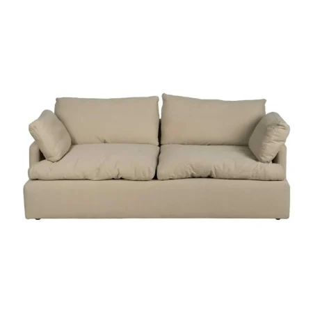 Sofá 3 plazas beige tapizado en tejido lino y algodón desenfundable relleno foam y pluma patas negras 212x100x83cm - Ixia - 613267IX - foto-blanco