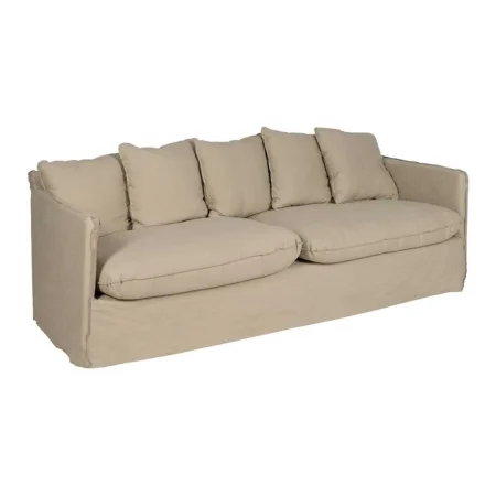 Sofá 3 plazas tapizado lino y algodón beige desenfundable con patas negras y cojines incluidos 216x94x93cm - Ixia - 613268IX - foto-blanco