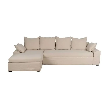 Chaise longue izquierda crema tejido lino y algodón estructura madera de pino desenfundable relleno espuma y pluma patas negras 300x161x90cm - Ixia - 613270IX - foto-blanco