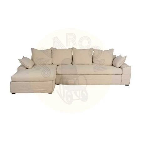 Chaise longue izquierda crema tejido lino y algodón estructura madera de pino desenfundable relleno espuma y pluma patas negras 300x161x90cm - Ixia - 613270IX - foto-secundaria-1
