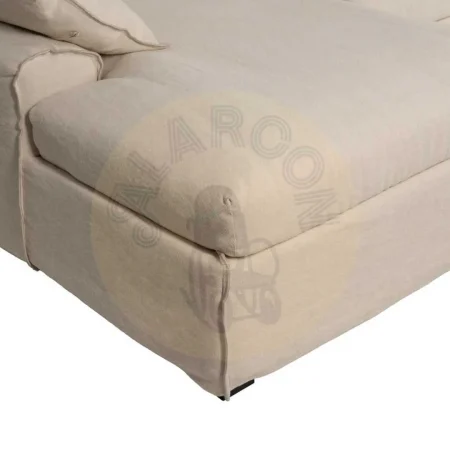 Chaise longue izquierda crema tejido lino y algodón estructura madera de pino desenfundable relleno espuma y pluma patas negras 300x161x90cm - Ixia - 613270IX - foto-secundaria-8