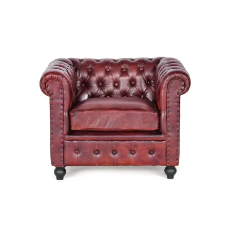 Sillón Teval Chester en piel vacuno marrón capitoné 96x85x72cm - Giner y Colomer - 6132GYC - foto-blanco