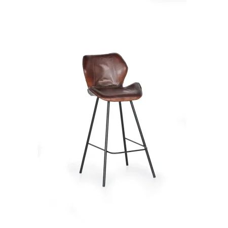 Taburete Korin en piel de vacuno y estructura metálica asiento acolchado marrón 49x50x102cm - Giner y Colomer - 6133GYC - foto-blanco