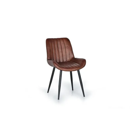 Silla industrial tapizada en piel marrón con estructura de hierro negro y respaldo ergonómico 53x63x87cm - Giner y Colomer - 6134GYC - foto-blanco