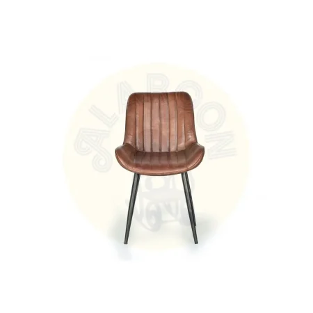 Silla industrial tapizada en piel marrón con estructura de hierro negro y respaldo ergonómico 53x63x87cm - Giner y Colomer - 6134GYC - foto-secundaria-1