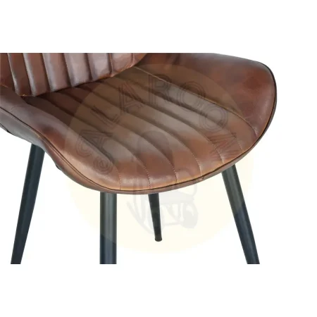 Silla industrial tapizada en piel marrón con estructura de hierro negro y respaldo ergonómico 53x63x87cm - Giner y Colomer - 6134GYC - foto-secundaria-3
