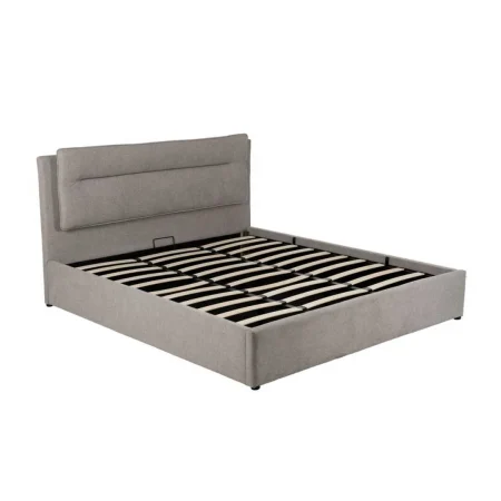 Cama tapizada gris para colchón con estructura de madera contrachapada y relleno de foam 191x212x113cm - Ixia - 613532IX - foto-blanco