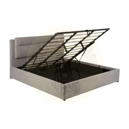 Cama tapizada gris para colchón con estructura de madera contrachapada y relleno de foam 191x212x113cm - Ixia - 613532IX - foto-secundaria-1