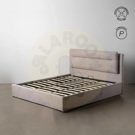 Cama tapizada gris para colchón con estructura de madera contrachapada y relleno de foam 191x212x113cm - Ixia - 613532IX - foto-secundaria-10