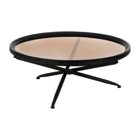 Mesa de centro negra en madera de abeto y hierro con tapa de cristal templado 100x100x40cm - Ixia - 613596IX - foto-blanco