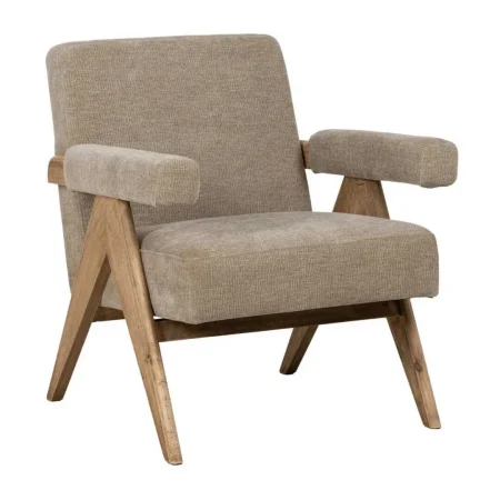 Sillón beige tapizado en tejido poliéster con estructura en plywood y patas en madera de caucho 74x76x85cm - Ixia - 613614IX - foto-blanco