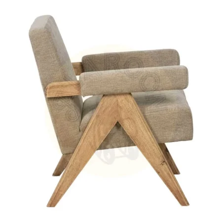 Sillón beige tapizado en tejido poliéster con estructura en plywood y patas en madera de caucho 74x76x85cm - Ixia - 613614IX - foto-secundaria-1