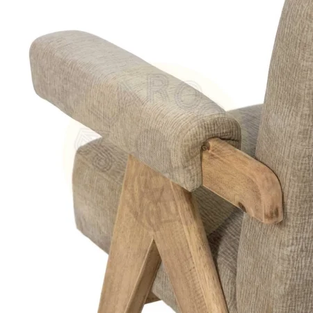 Sillón beige tapizado en tejido poliéster con estructura en plywood y patas en madera de caucho 74x76x85cm - Ixia - 613614IX - foto-secundaria-10